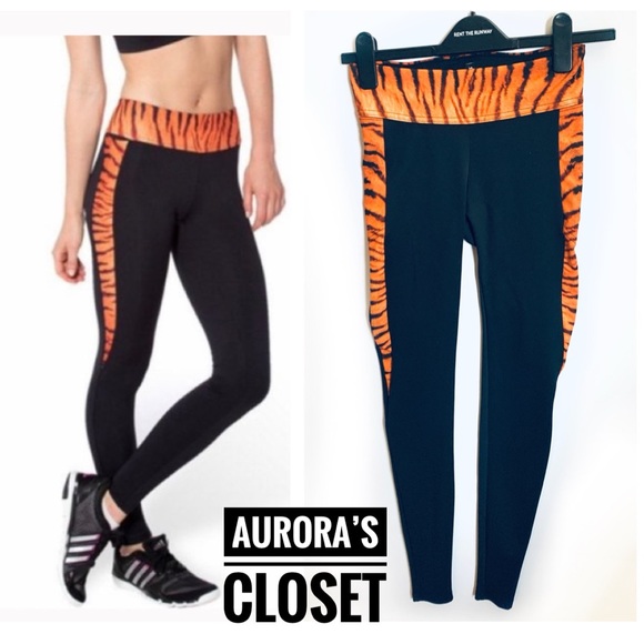 BlackMilk S Tiger Print Leggings Orange II High Rise Stripe - Picture 1 of 4